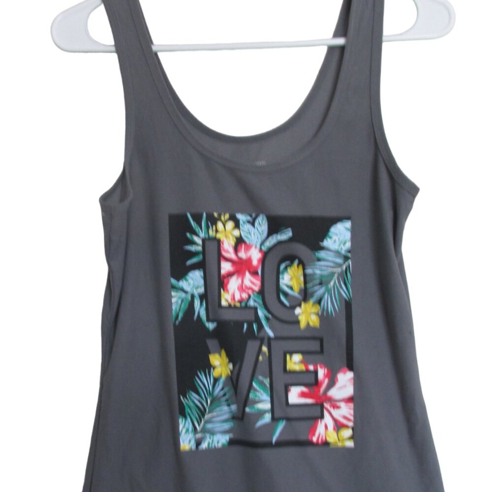 No Boundaries Sleeveless Tank Top Womens Large 11-13 Gray Floral Hawaiian Love